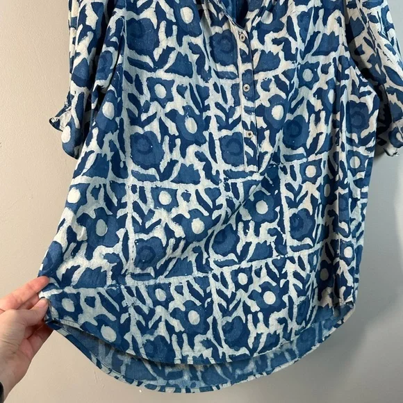Apiece Apart Lumina Popover Batik Floral Indigo Hand Dyed Cotton Oversized SizeL - Picture 10 of 16